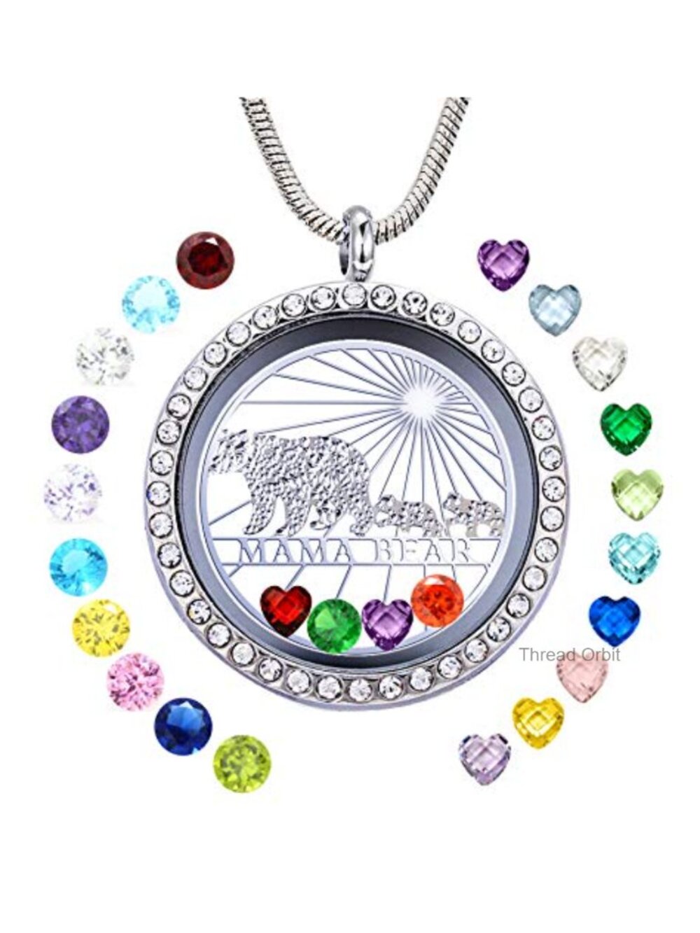 Floating Charm Locket Necklace - Stainless Steel with Birthstone Charms